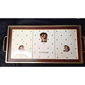 Vintage M.J. Hummel Hostess Collection Serving Tray feature Umbrellas girl & boy